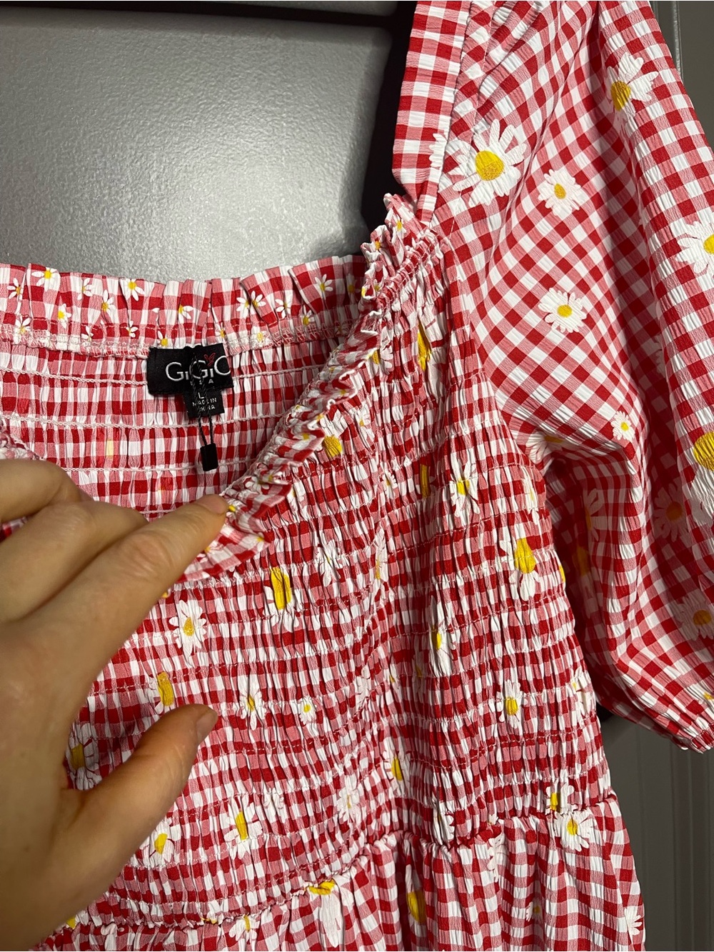 Red Gingham Maxi Dress with Daisy Print - Picture 8 of 10
